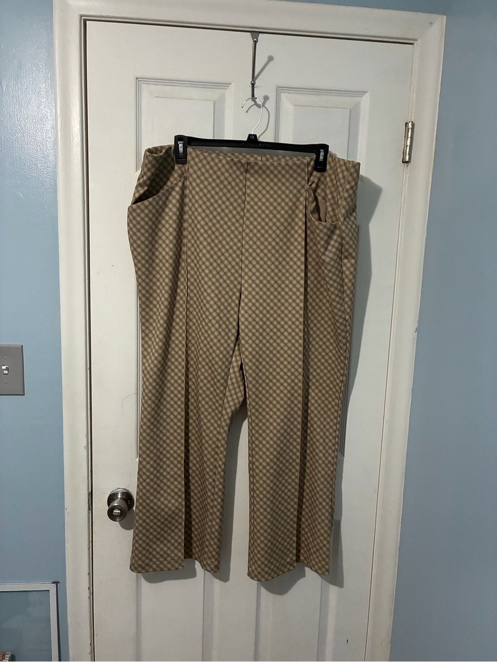 Isaac Mizrahi Tan Checked Wide-Leg Pants